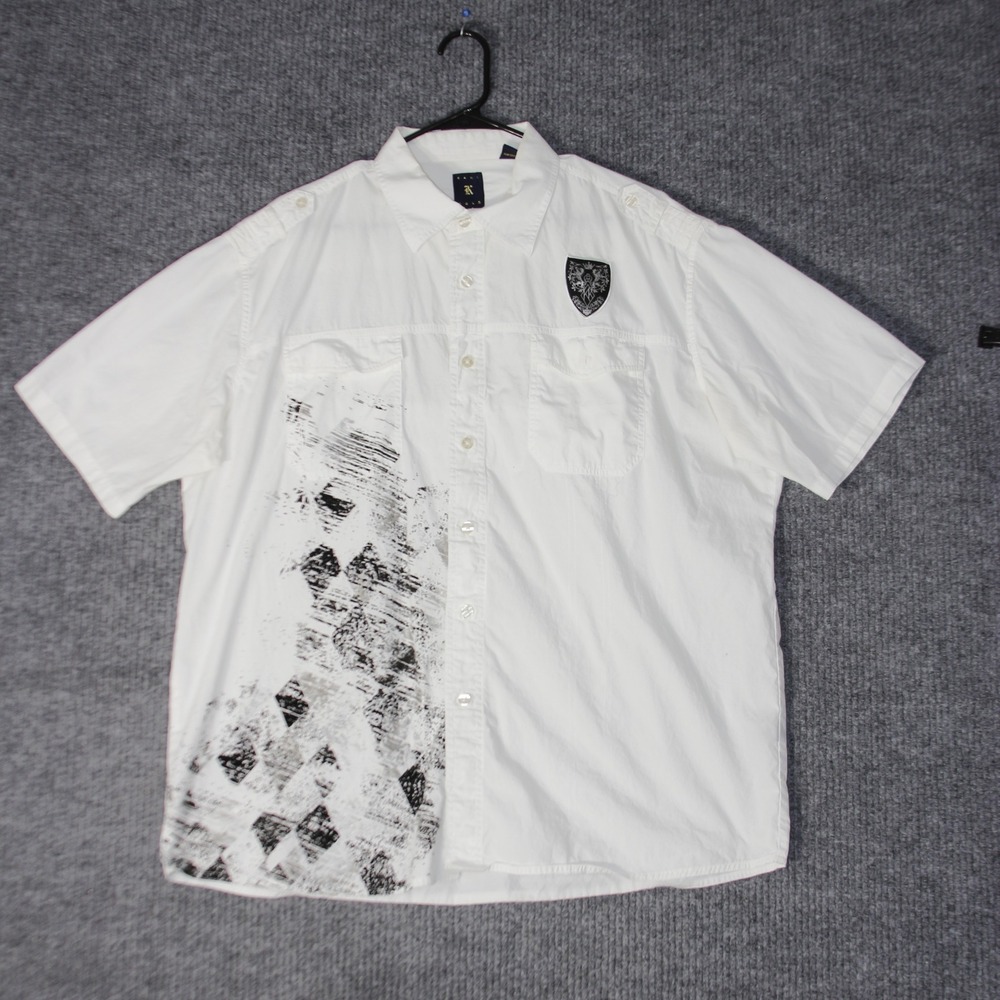 Kani Gold Button Up Shirt Mens 2X White Short Sleeve Graphic Streetwear Y2K